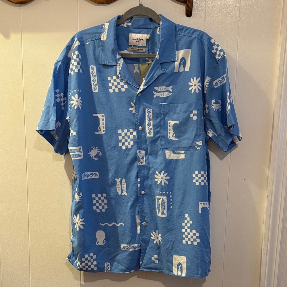 Men's Blue Patterned Casual Button Up